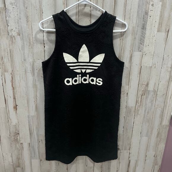 New ADIDAS X UO Mini Tank Dress Logo Black Lace Knit Trefoil Logo Graphic Small - Picture 1 of 7